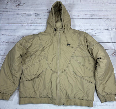 Supreme Mens Zig Zag Stitch Hooded Puffy Jacket Sz XL Beige  Zip UP Logo Pockets