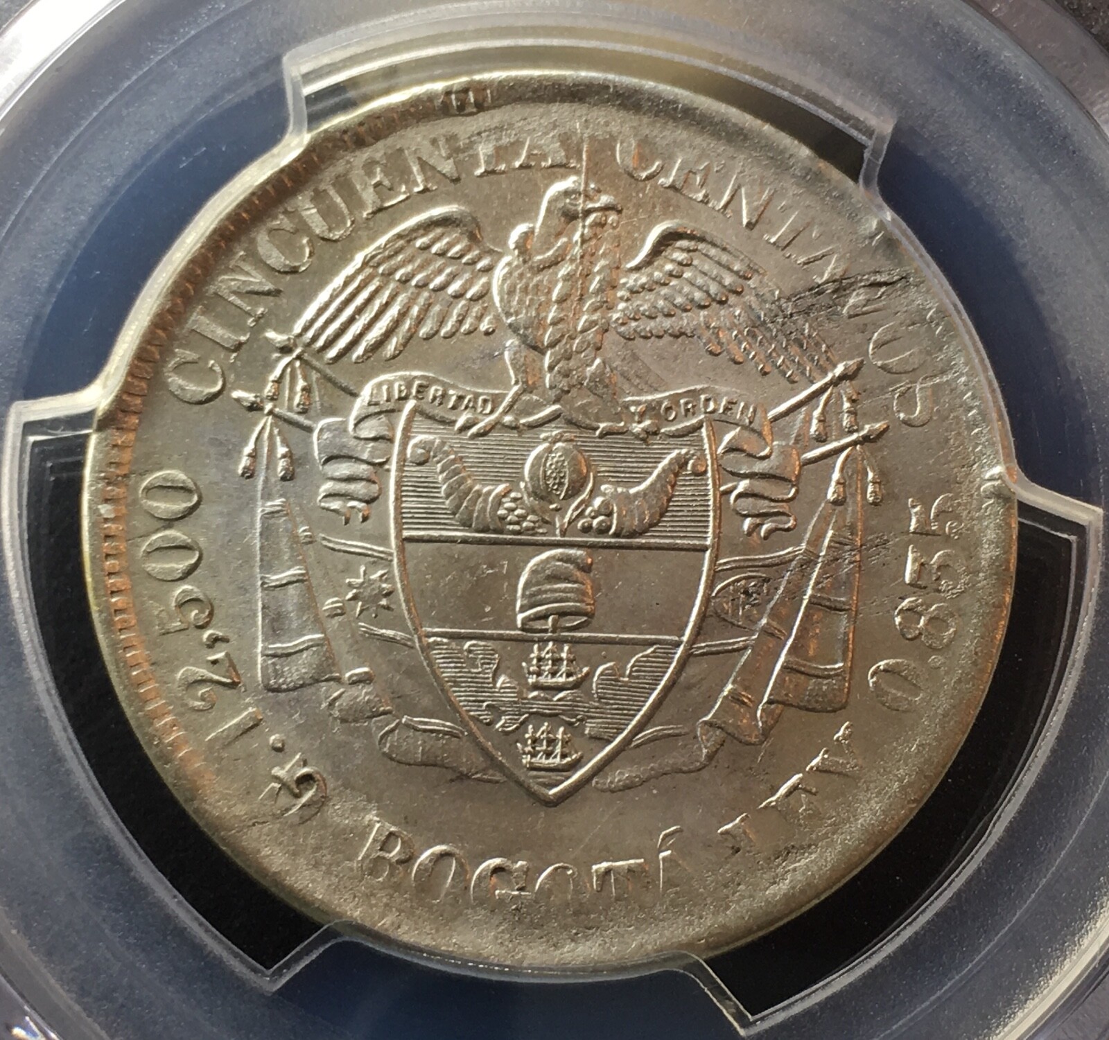 SILVER REALES 50 CENTAVOS BOGOTA (Colombia) YEAR : 1906 NGC AU DETAILS