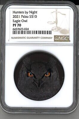 2021 Palau Hunters by Night Eagle Owl 2oz Silver Coin - PF 70