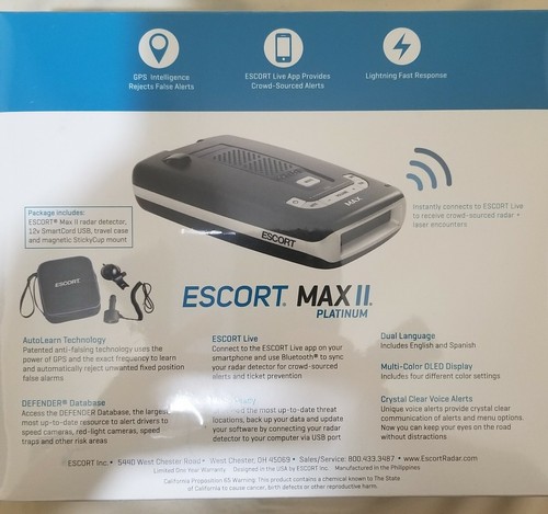 Escort Passport Max 2 Max II Bluetooth GPS Intelligence Radar Laser Detector