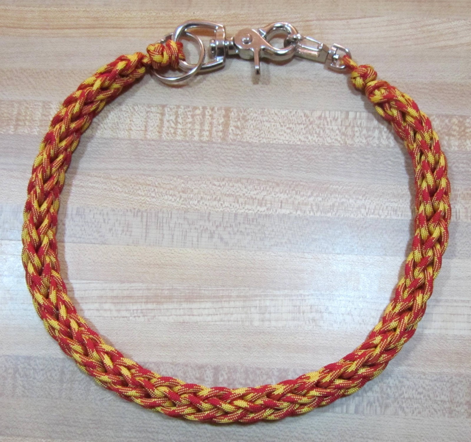 Handcrafted Red and Yellow 3 Pin Weave USA 550 Paracord Biker Wallet Chain 1%