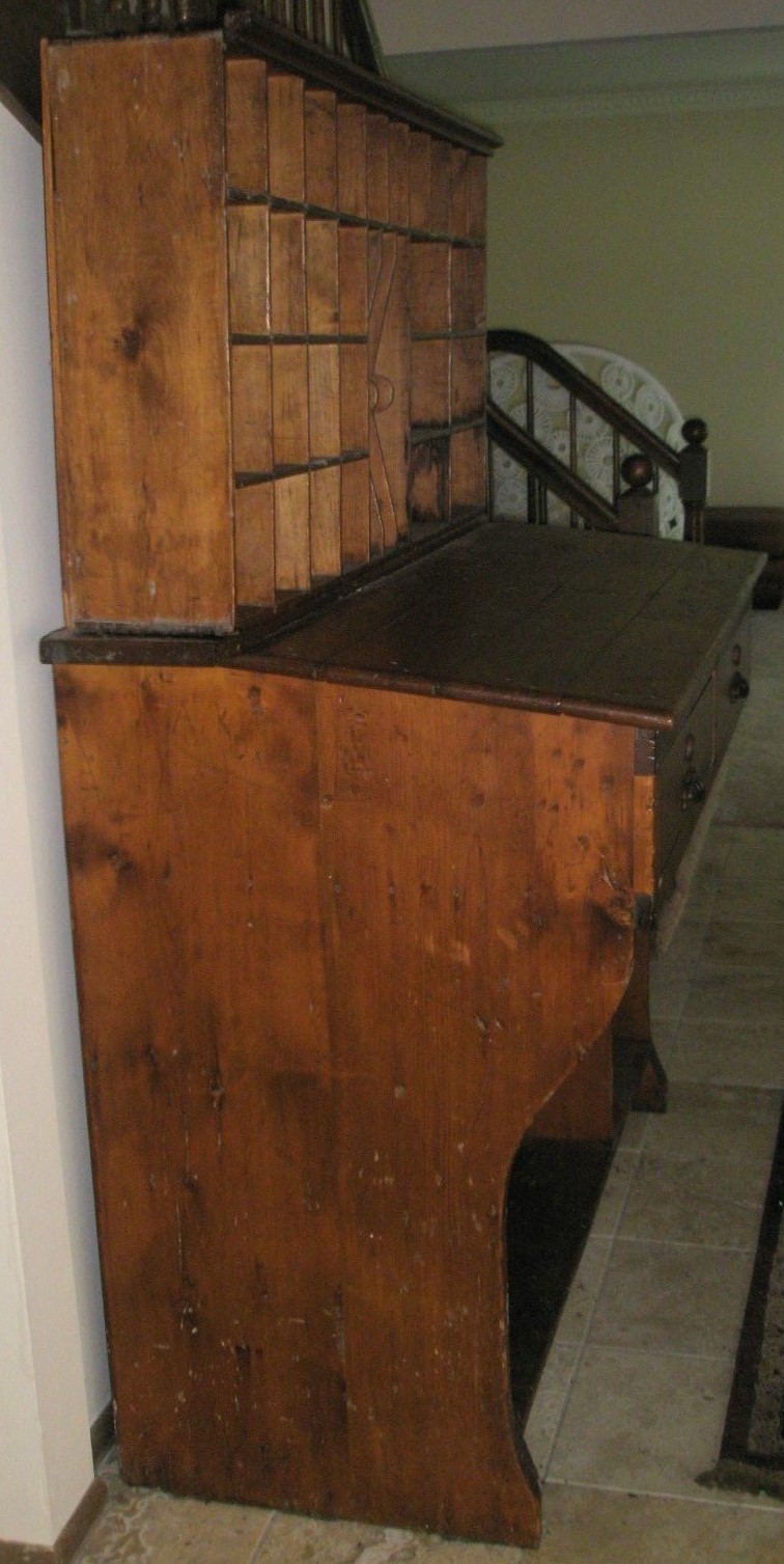 Antique Large 2 Piece Wood Desk Post Office Cubbies