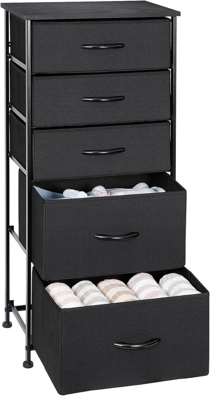 Fabric Dresser with 5 Drawers, Vertical Dresser Storage Tower, Storage Cabinet O