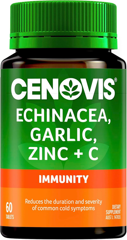 Echinacea Garlic Zinc Vitamin C Tablets 60, Cold Relief & Immune Support Supplem