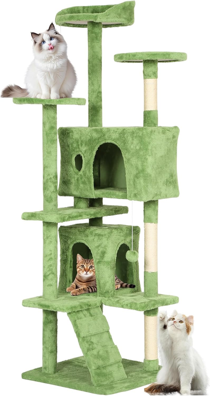 70in Green Cat Tree Tower Multi Level Indoor w Sisal Posts Con...