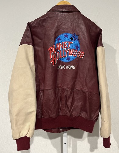 Planet Hollywood HONG KONG Bomber Leather Jacket Burgundy