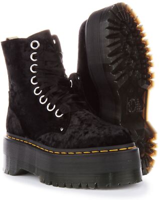 Pre-owned Dr. Martens Dr Martens Vegan Jadon Max Crushed Velvet Platform Womens Boot Black Us 4 - 9