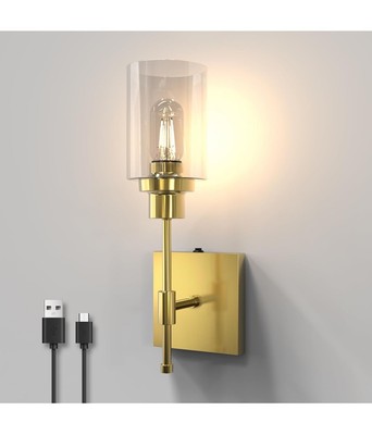 Wall Sconce Glass Shade Light Wireless Fixtures Rechargeable Battery Operate T15