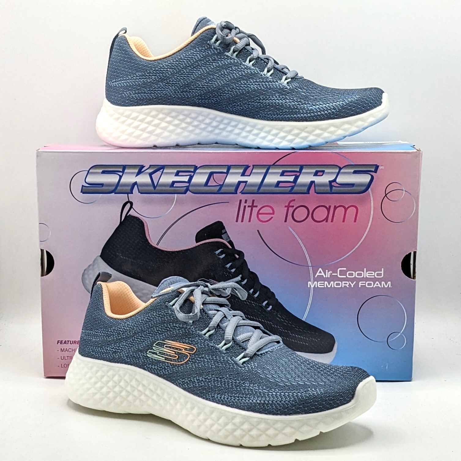 SKECHERS スニーカーAirCooled MEMORY FOAM Men New Skechers Air-Cooled Memory Foam Gray Lace-Up Comfort