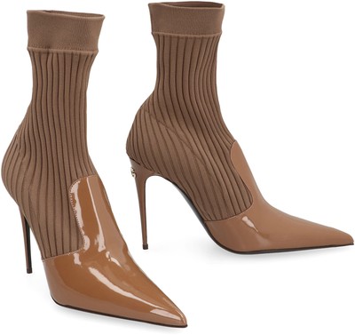Pre-owned Dolce & Gabbana Sock Ankle Boots In Beige