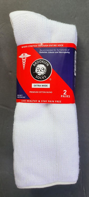 Brooklyn Diabetic Socks 10-16 L XL 2 Pack Black White Extra Wide Mid Over Calf