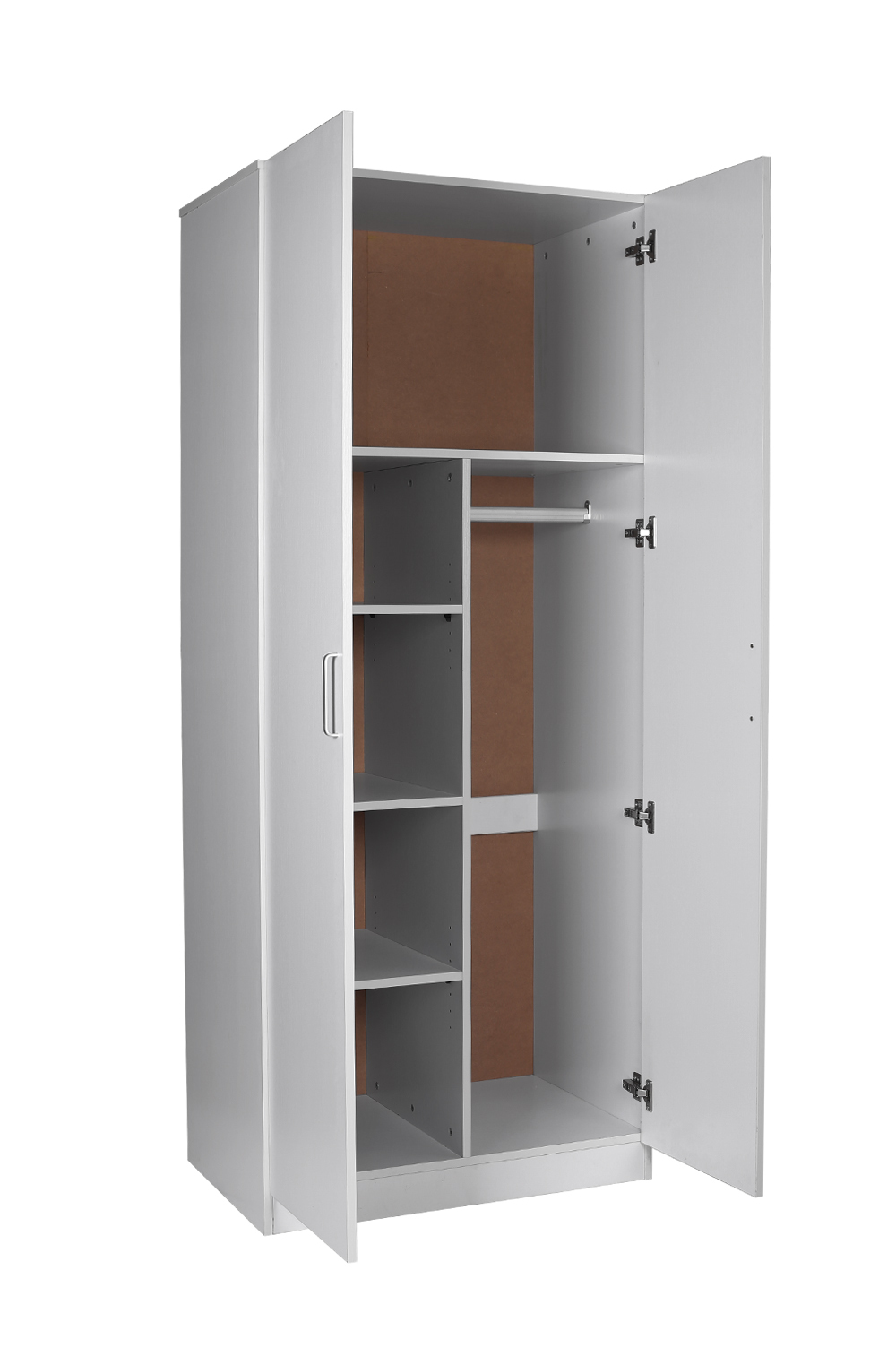 2 Door Pantry Combo Wardrobe White Hanging Rail Adjustable Shelves