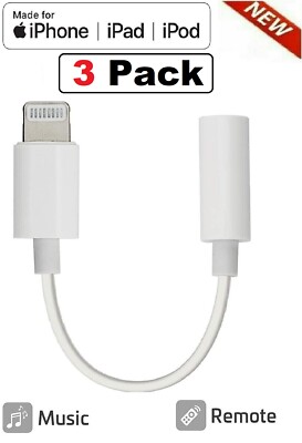 For iPhone Headphone Adapter Jack 8 Pin to 3.5mm Aux Cord Dongle Converter 3Pack