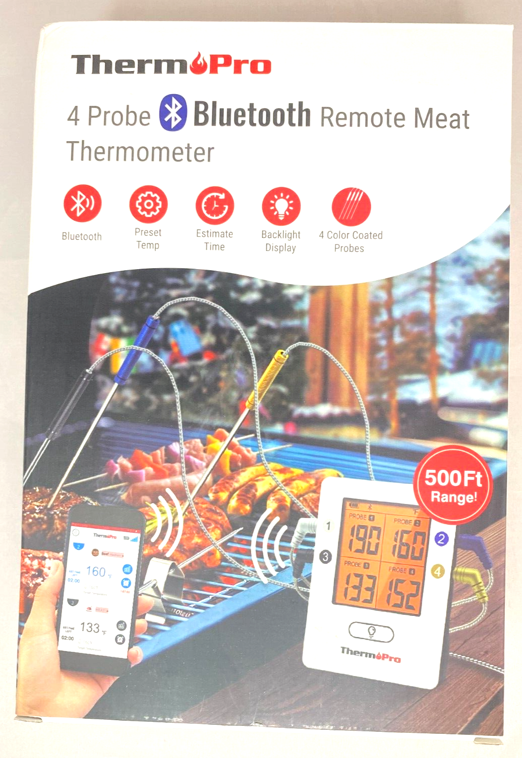 ThermoPro TP25 500ft Wireless Bluetooth Meat Thermometer 4 Probes Rechargeable