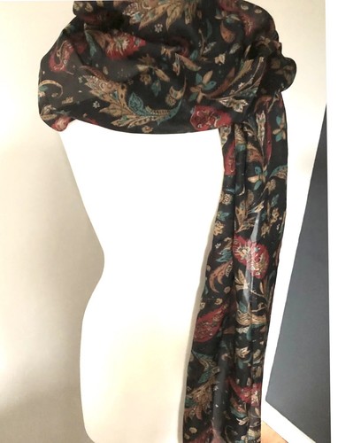 NEW Cauvery India Pure Silk Stole Scarf Wrap Red Gold Blue