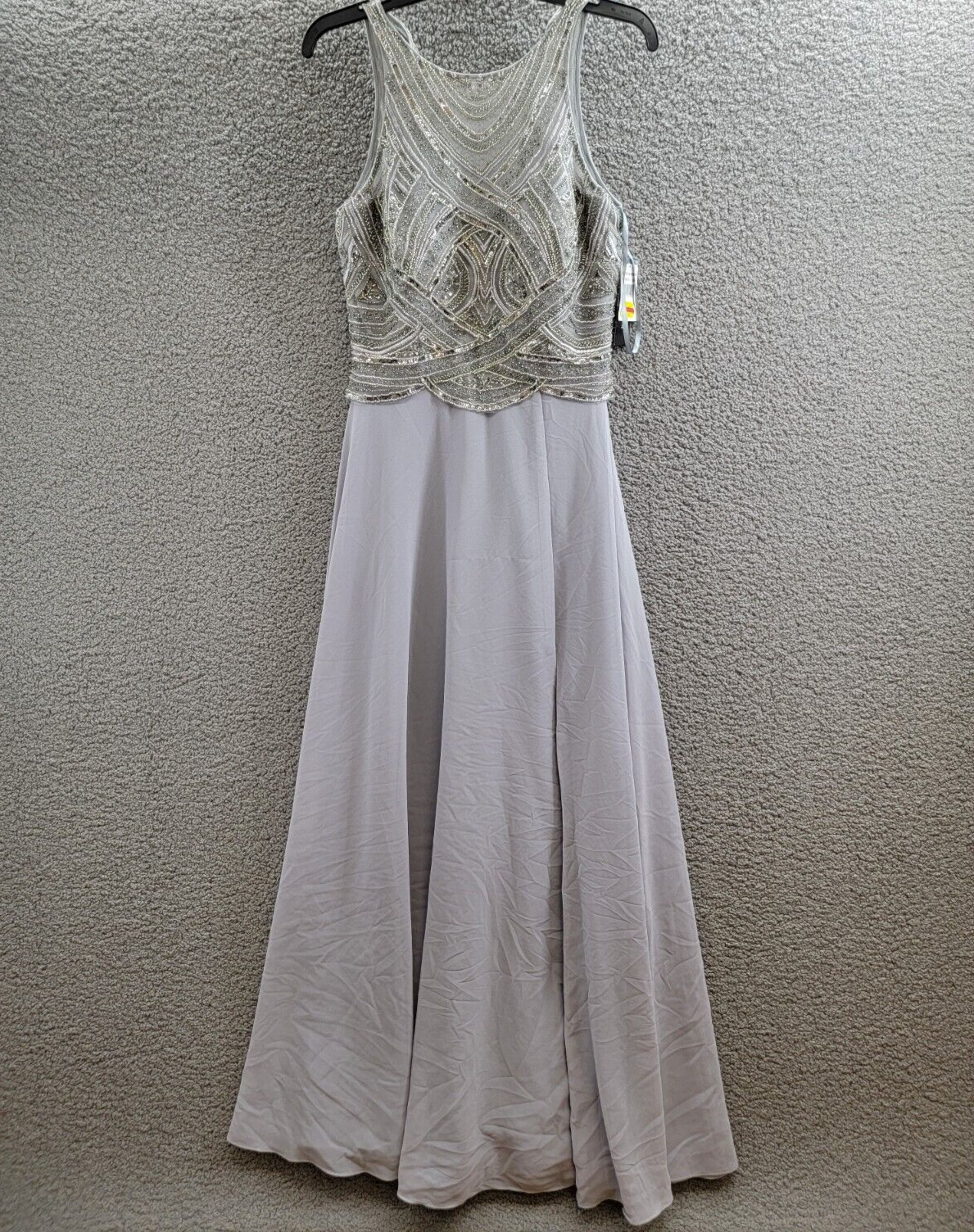 Betsy & Adam Embellished Sleeveless Sheath Gown Women's 6 Gray/Gunmetal Back Zip - Picture 2 of 13