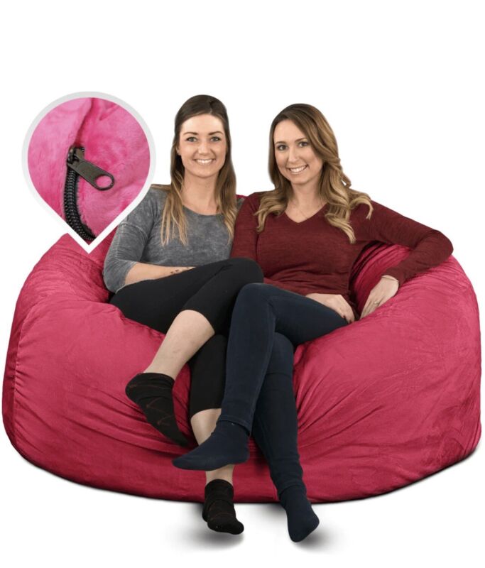 ULTIMATE SACK REPLACEMENT COVER: BEAN BAG CHAIR FAUX FUR “PINK 5ft” Cover Only