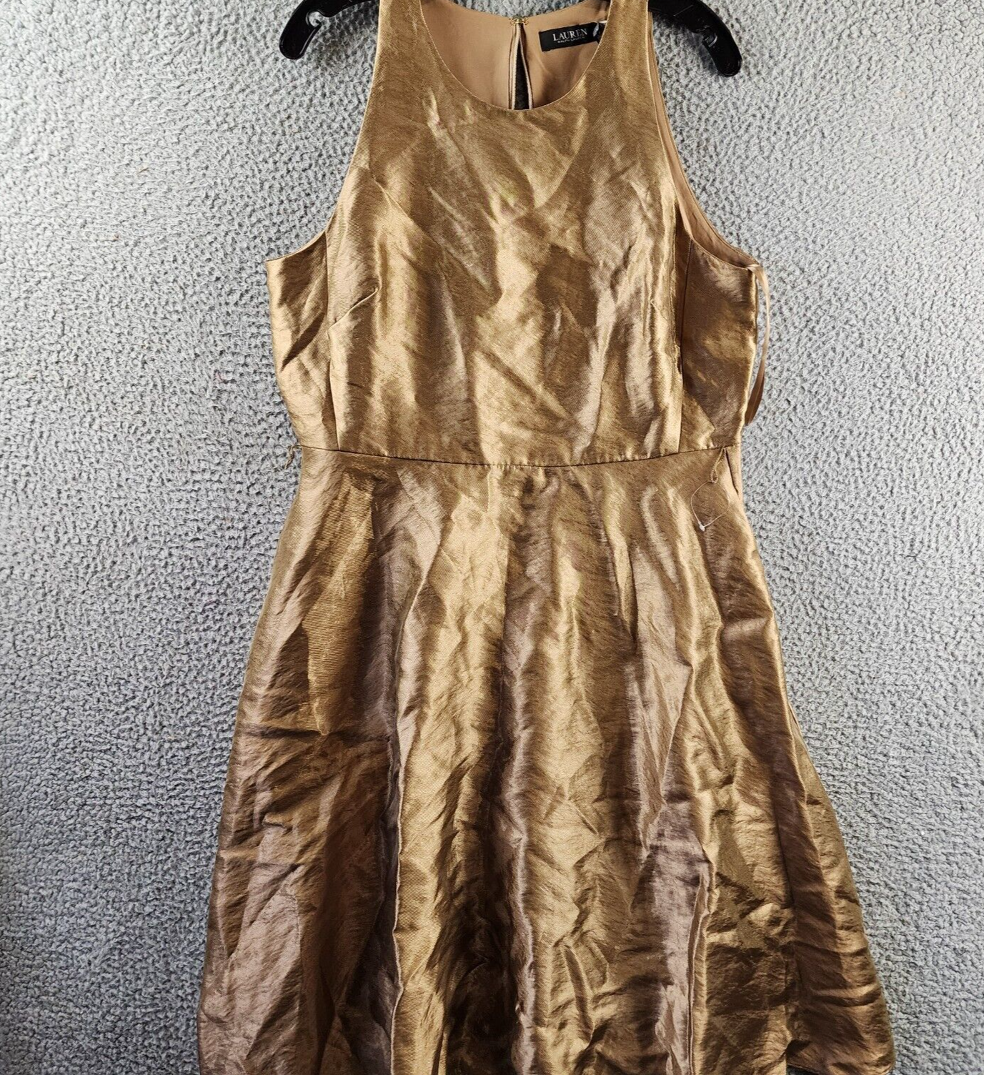 Lauren Ralph Lauren Metallic Twill Cocktail Dress Women's 12 New Bronze Back Zip - Picture 2 of 13