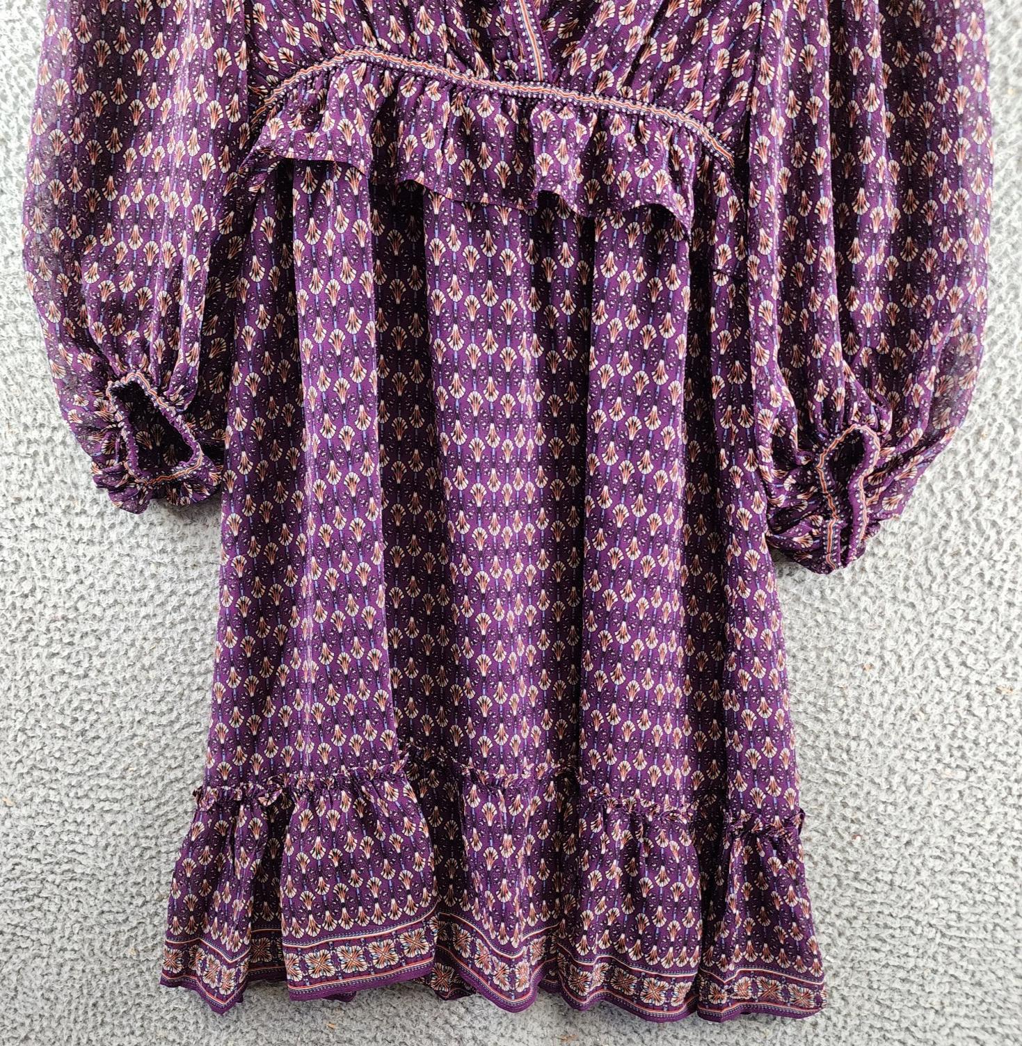 Max Studio Floral 3/4 Balloon Sleeve Dress Women's S Purple Multi V-Neckline - Picture 4 of 14