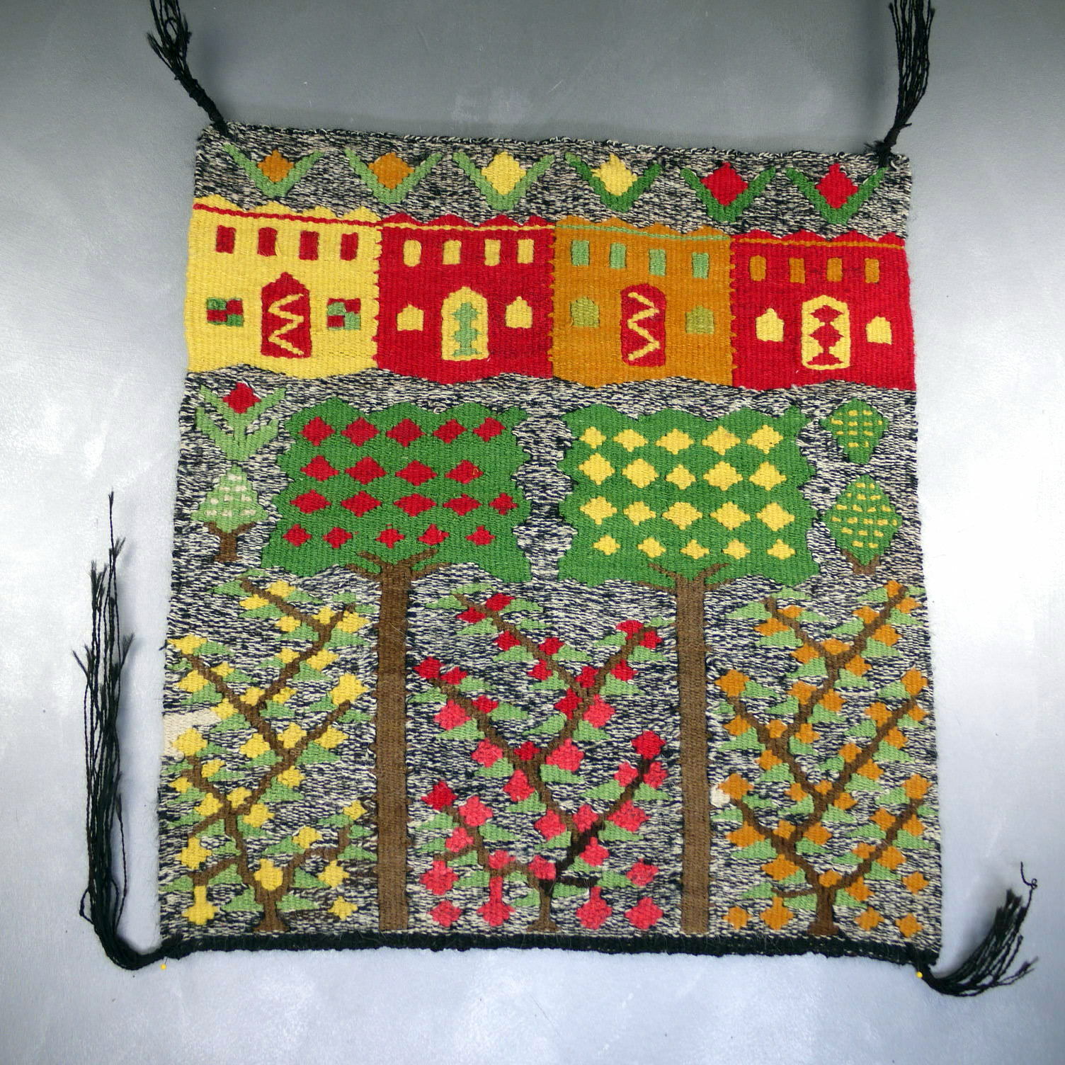 Vintage Hand Made OMANI Wool RUG Carpet PICTORIAL Fringe Oman ISLAM 24