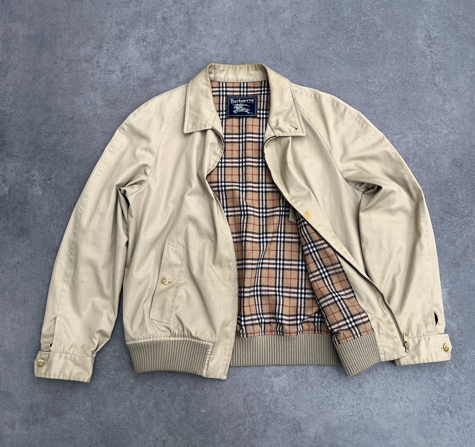 y*y様 80s Burberry short wool Harrington BURBERRY'S VINTAGE HARRINGTON MEN'S JACKET BOMBER WOOL NAVY