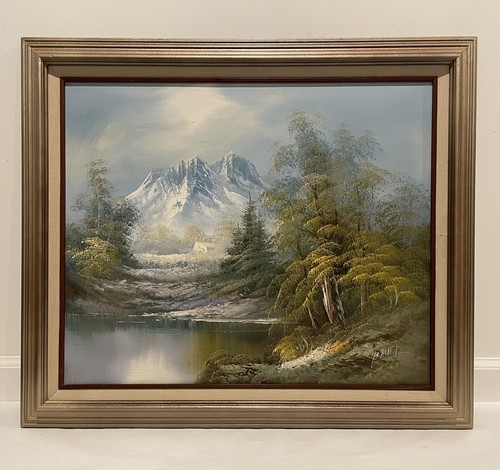 Vintage Oil Painting On Canvas Landscape Signed Framed 29” x