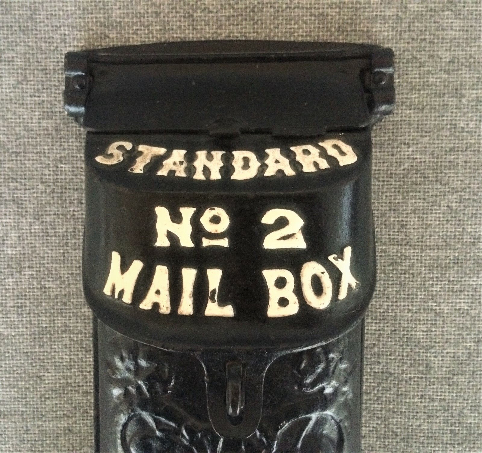 Vintage STANDARD NO. 2 Cast Iron Mail Box Black and White 12 3/4