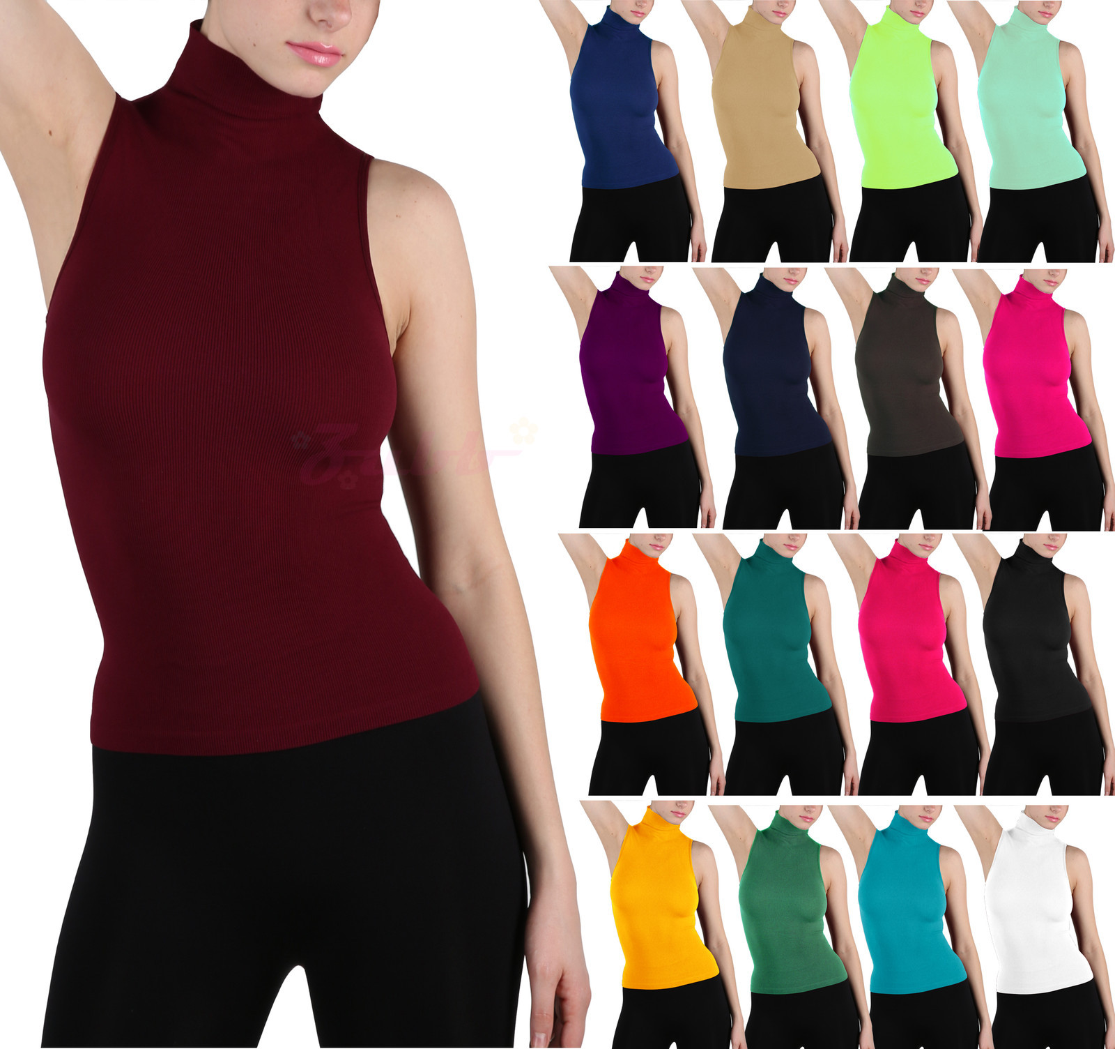 tシャツ 「SETアイテム」TURTLENECK TOP AND CAMISOLE SET レディース Soft Sexy Seamless Ribbed Sleeveless Mock Neck Turtleneck