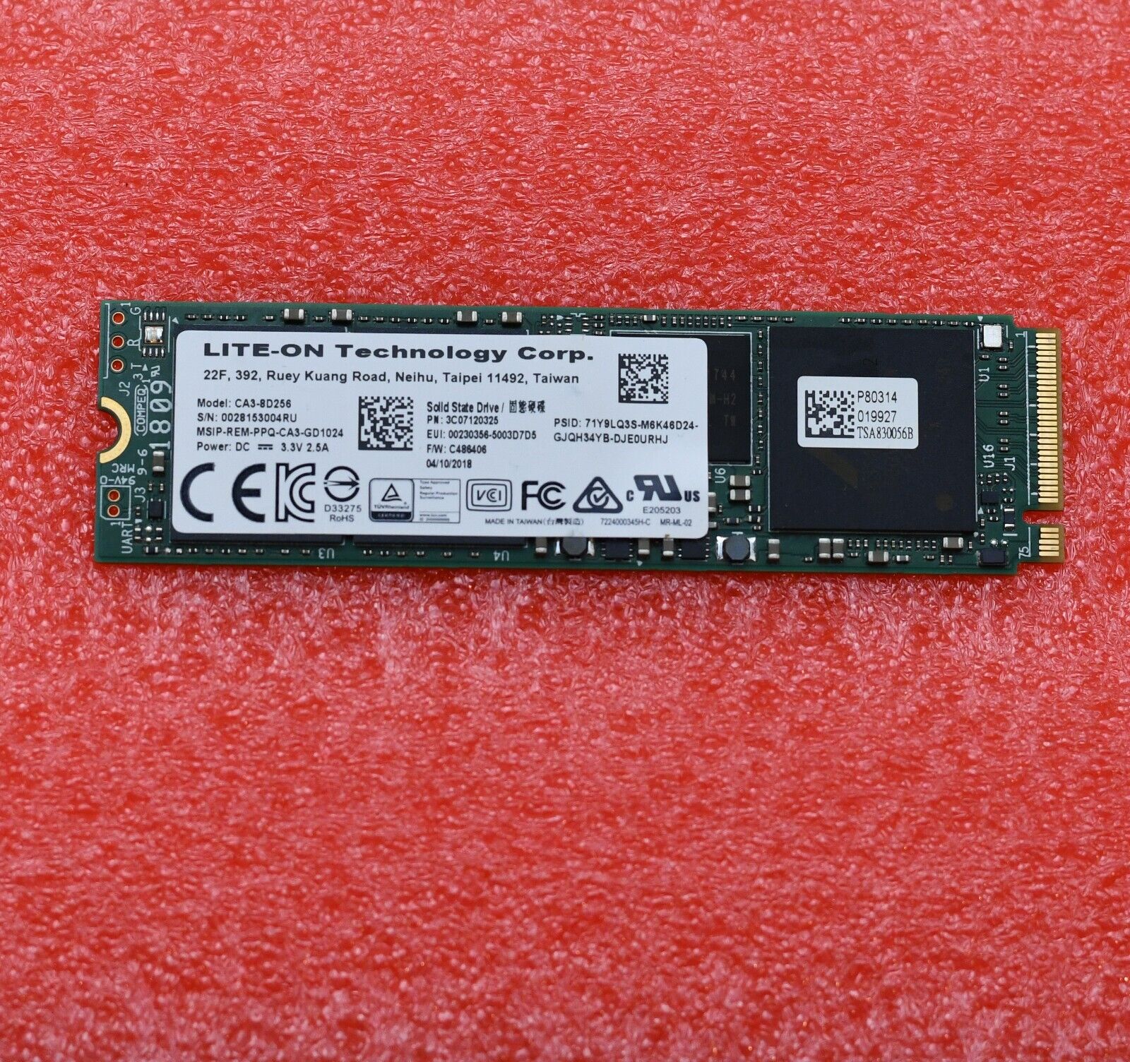 Liteon CA3-8D256-Q11 256 GB NVMe M.2 2280 80mm Solid State Liteon CA3-8D256-Q11 256 GB NVMe M.2 2280 80mm Solid State