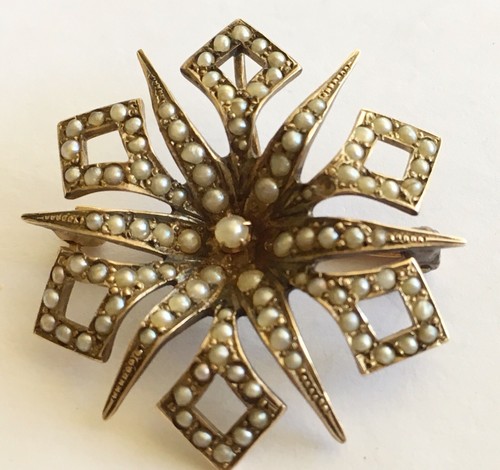 Antique Vintage Art Nouveau 10k Sun Burst Pin/Holder With Pearls