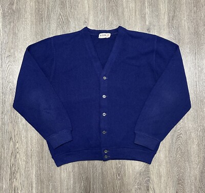 Vintage 1960s Izod Of London Men s Cardigan Size Large Navy Blue Made In USA