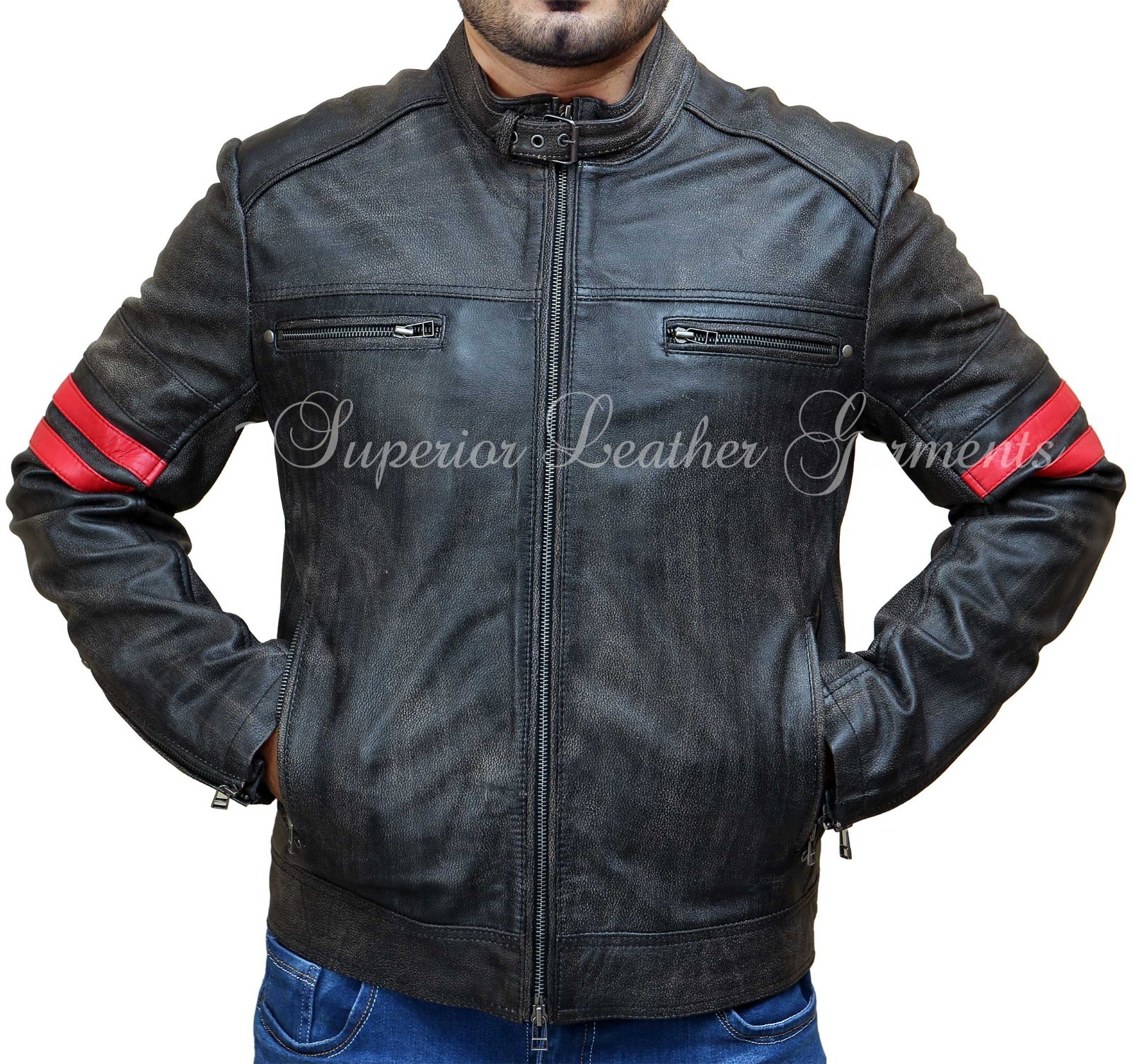 

Мужская кожаная куртка Cafe Racer Проблемная черная винтажная мотоциклетная байкерская ретро кожаная куртка
