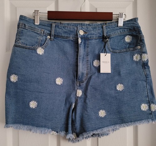 Edith ページ Womens Denim Shorts W/ Embroidered Daisies Forever 21 Size