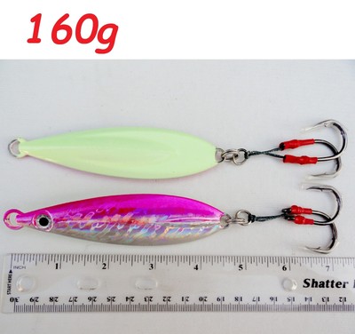 160g /5.6oz Pink Glow Fast Fall Vertical Keel Flat Knife Jigs Saltwater Lures
