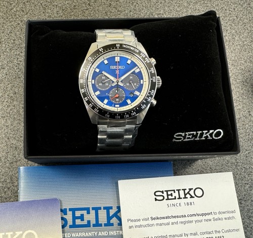 Pre-owned Seiko Prospex Speedtimer Solar Steel Bracelet Blue Dial Watch - Ssc931