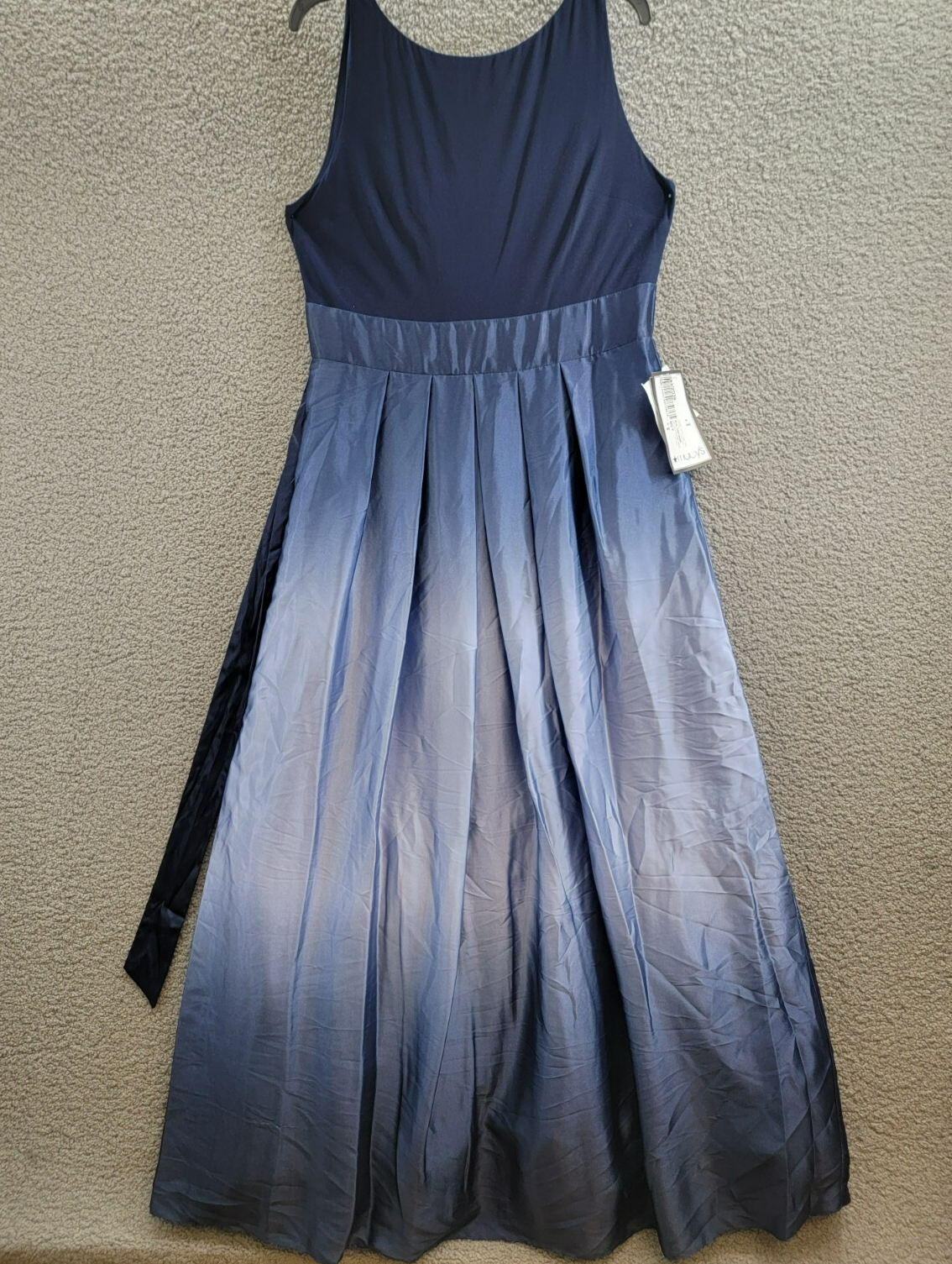 SLNY Fashions Ombré Satin Bow Sash Gown Women's 16 Navy/Wedgewood Zip Closure - Picture 2 of 16