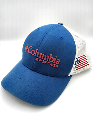 Columbia PFG Hat USA Flag Flexfit Mesh Back Vinyl Logo Cap Red