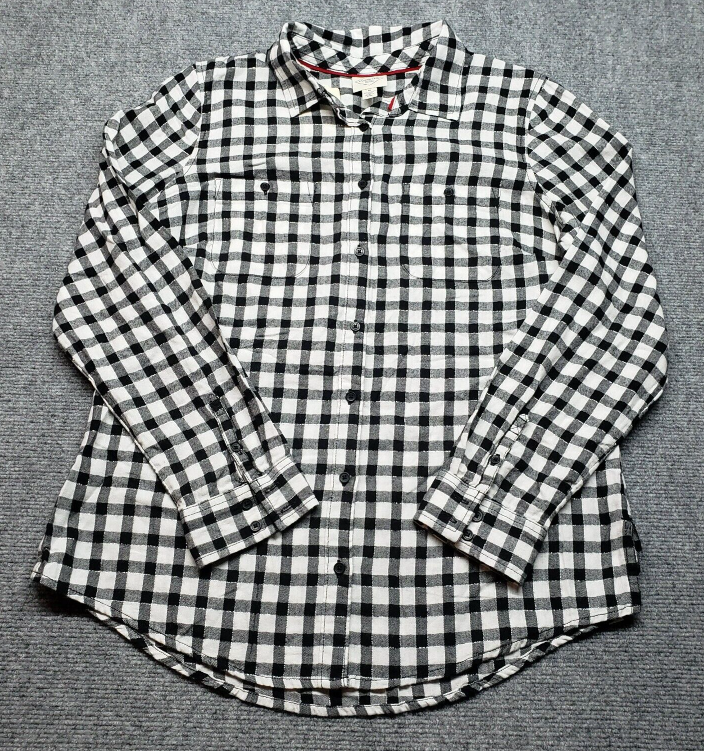 St Johns Bay Button Up Shirt Womens M Black Check Collared