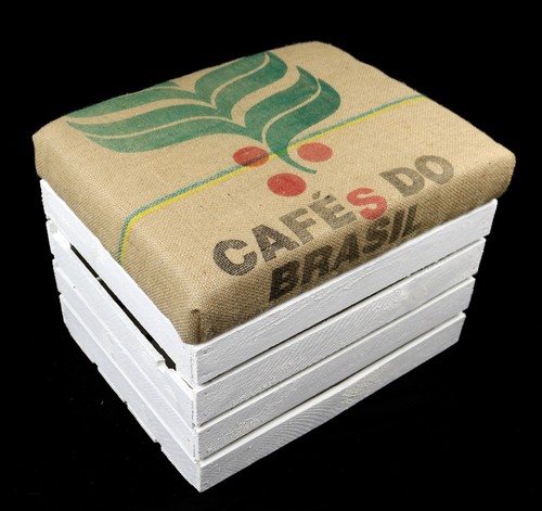 Vintage Taburete Caja de Fruta Bolsa Café Tapicería Viejo Roble Baúl