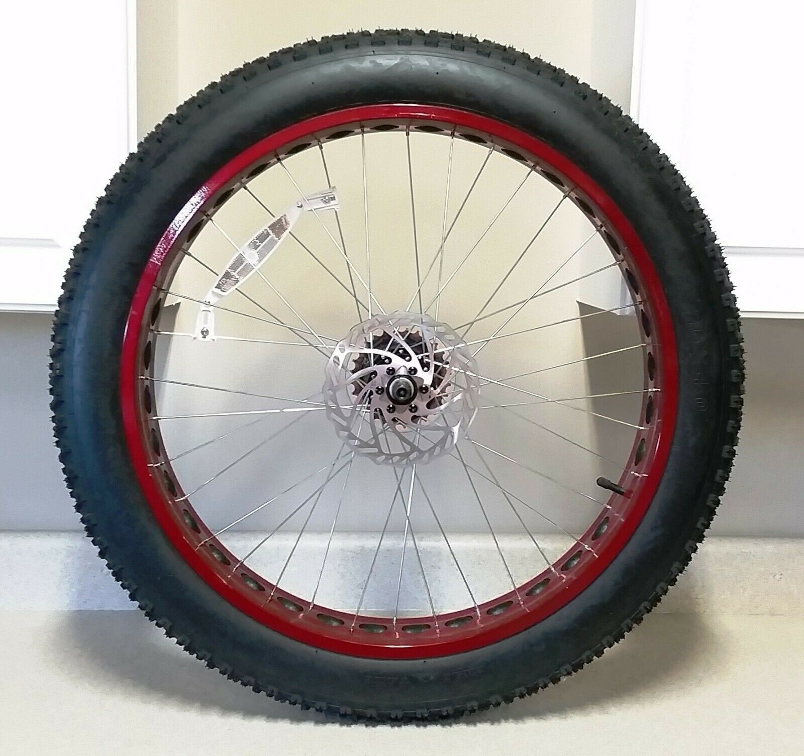 Fat Tire Bicycle Complete Rear Wheel incl Disc Brake, Freewheel, Red, 26 x 4.0