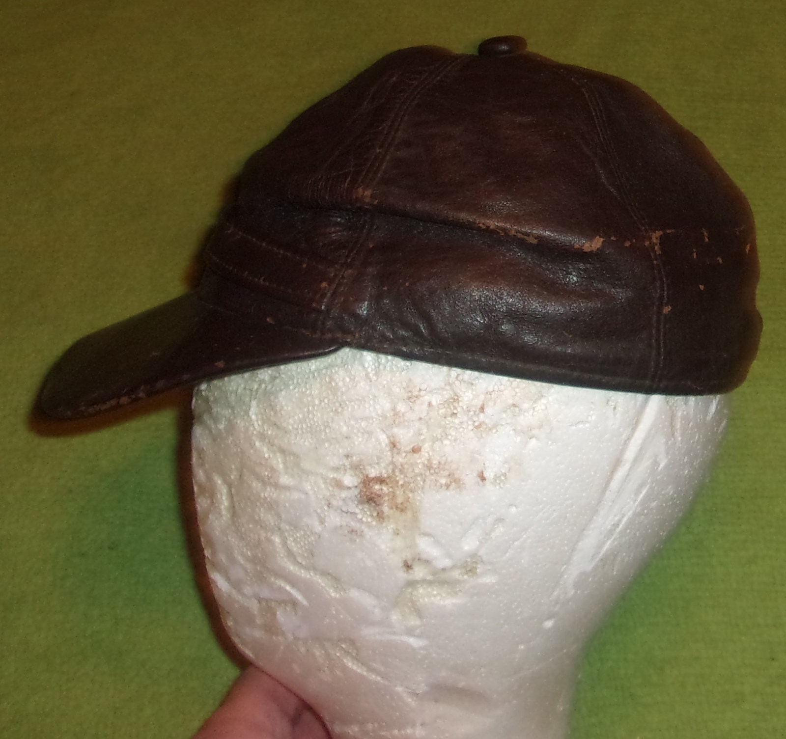 Antique Mens Leather hat cap Hipster Biker Hunter rare decor collectible