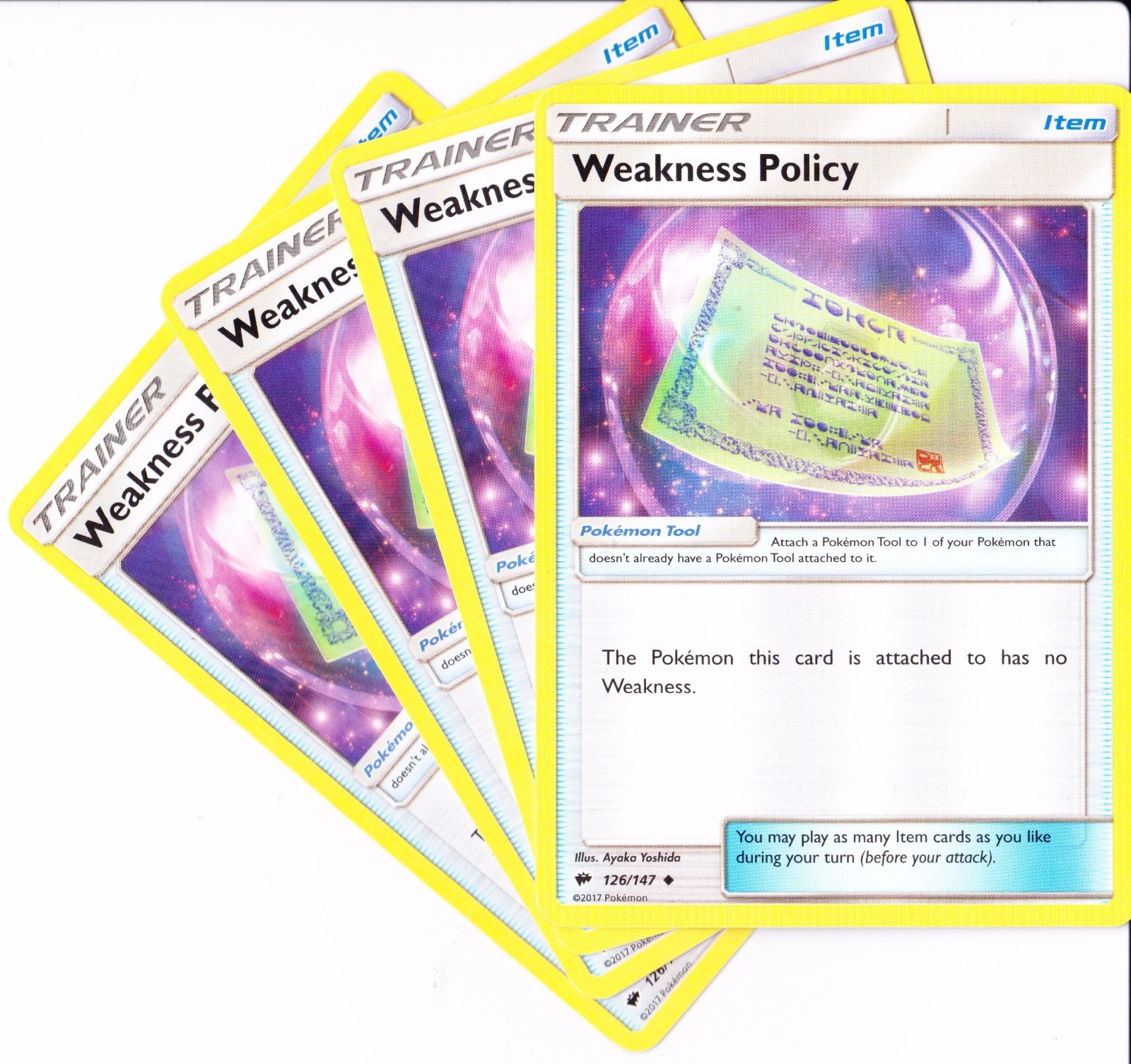 4x Pokemon TCG Weakness Policy 126//147 Uncommon Trainer Card