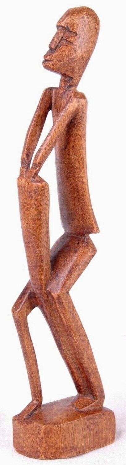 Wooden Hand Carved Man Drumming Figure Art Native African Trib...
