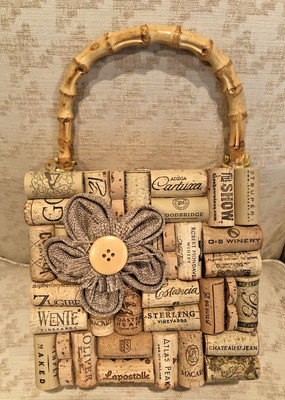 Custom Cigar Box Purse Wine Corks Bamboo Handle Brass Great Craftsmanship NEW