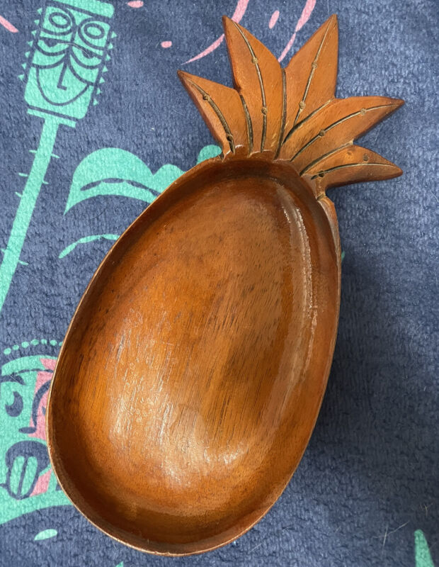 Blair Hawaii Pineapple Koa Wood Carved Pineapple Bowl Dish Vintage & Signed 9"