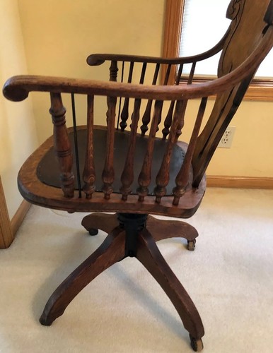 Antique JS Ford Johnson 1899 Chicago Office Study Oak Swivel Chair American