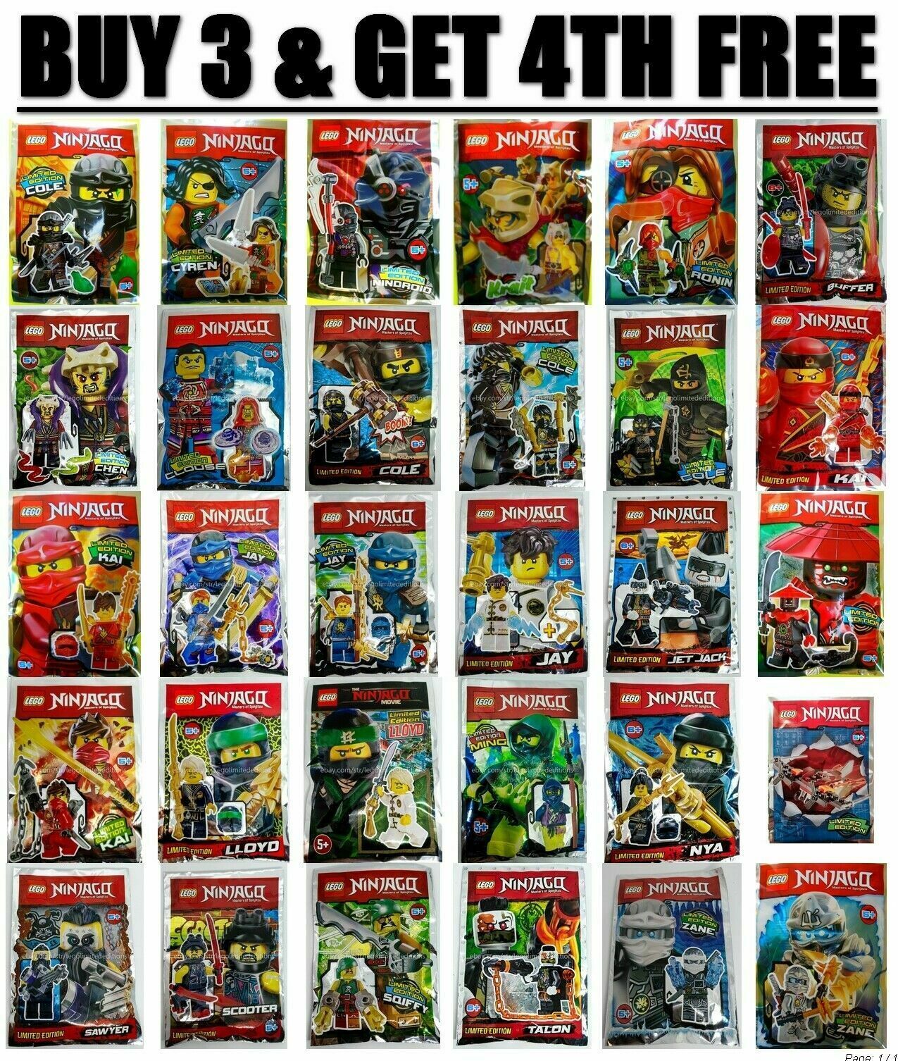 ORIGINAL LEGO NINJAGO Minifigures Foil Pack-Limited Edition ORIGINAL LEGO NINJAGO Minifigures Foil Pack-Limited Edition