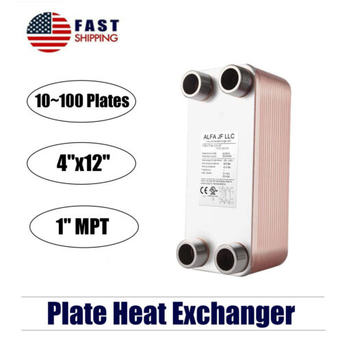 316L Stainless Steel Brazed Plate Heat Exchanger-PURE copper 4"x12" 1" MPT