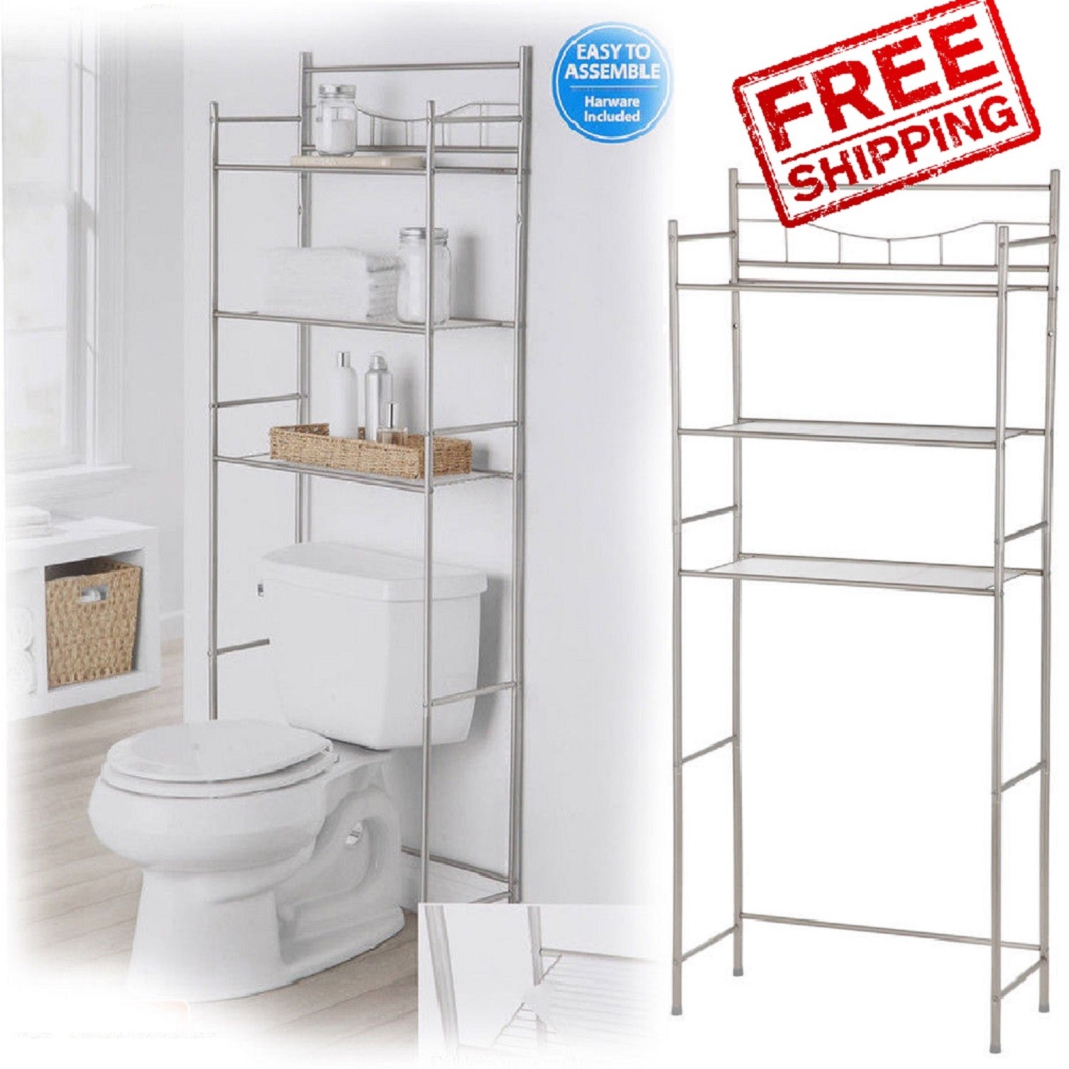 3 Shelf Over The Toilet Bathroom Space Saver Metal Towel Storage