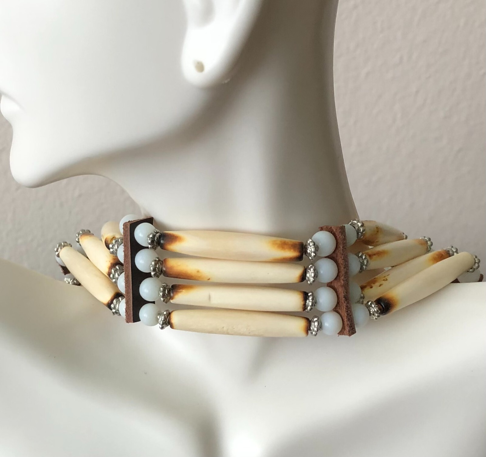Native American Indian Style Buffalo Bone Choker Necklace